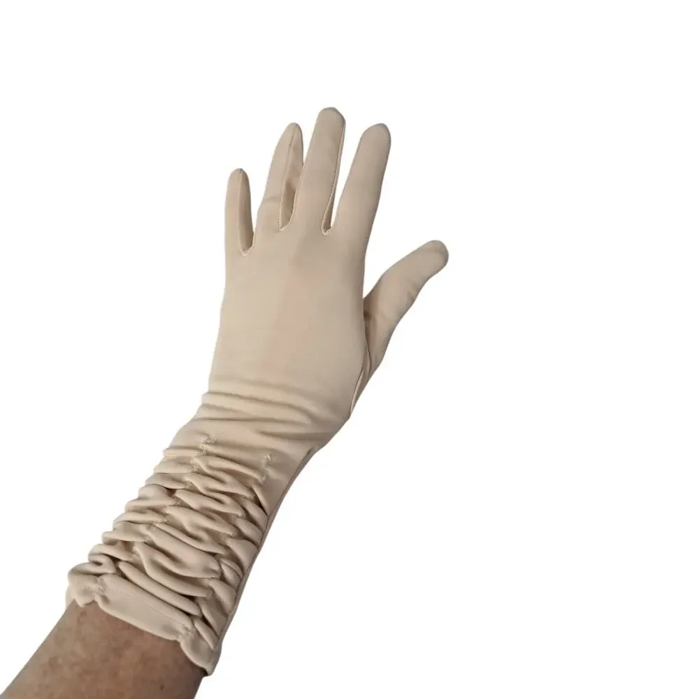 60s Vintage Beige Gloves Elasticized Rouching Stretch Knit Preppy Retro 70s 50s